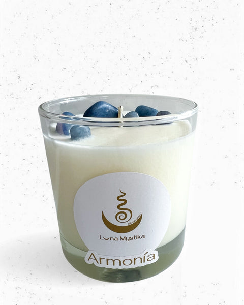 Vela de soya Armonía, cuarzos lapislázuli