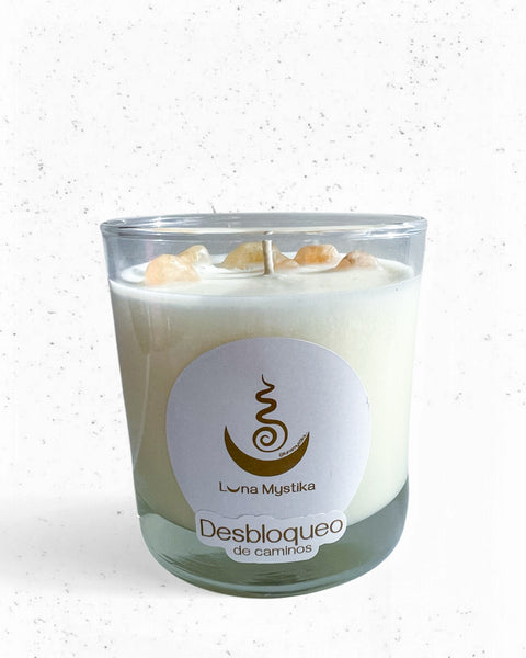 Vela de soya Desbloqueo de Caminos, cuarzos citrino