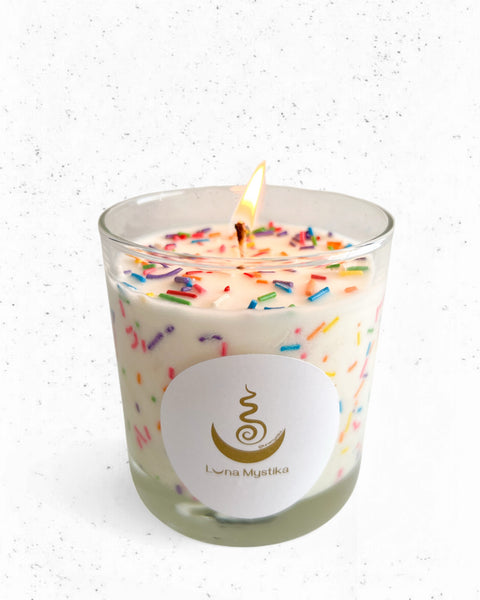 Vela de soya para cumpleaños con grajeas de confetti
